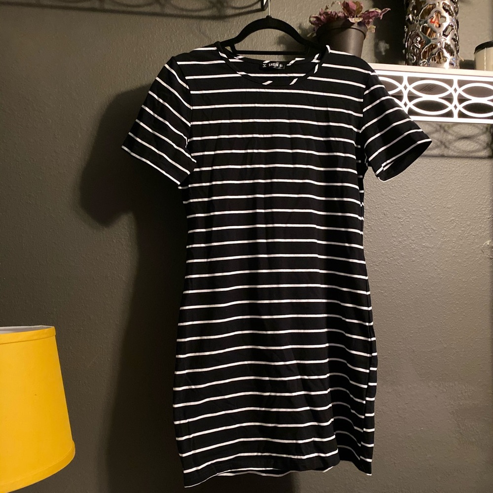 SHEIN B/W Stripped T-Shirt Dress